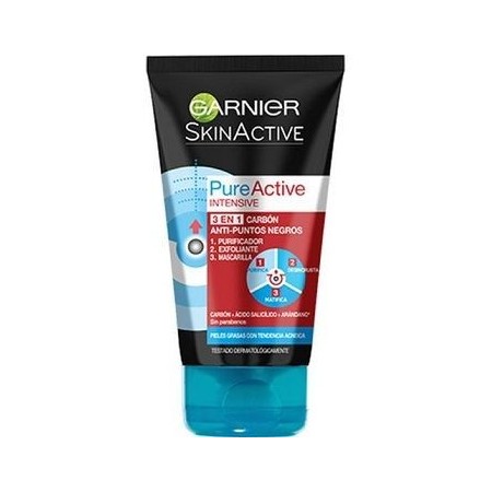 Gel limpiador GARNIER PURE ACTIVE exfoliante 3 en 1 150 ml.